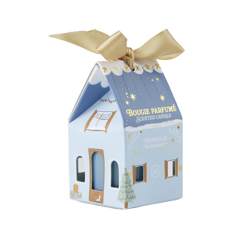 Bougie dans verre boÎte cadeau maisonnette H4,5cm (6 modèles)
