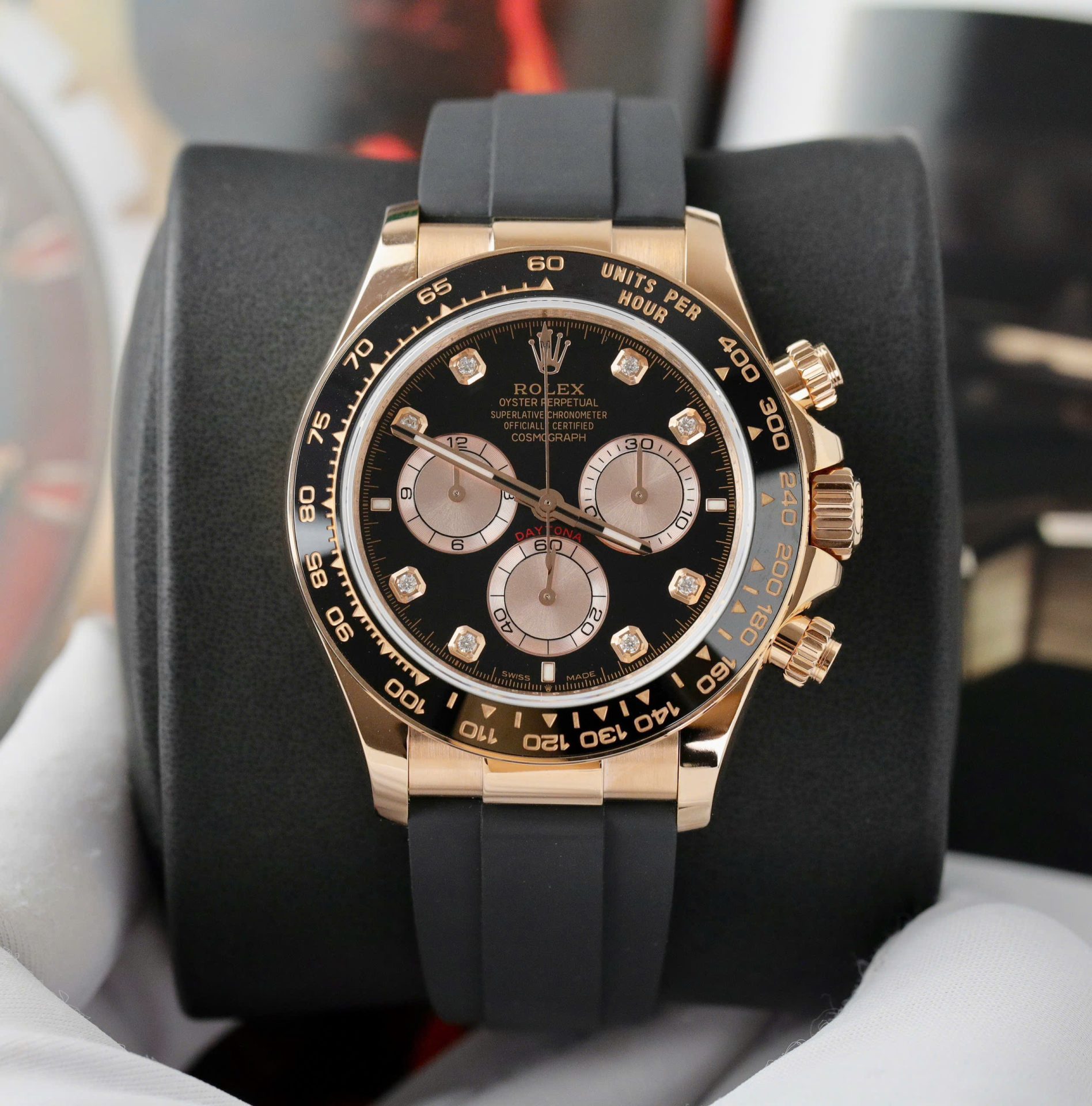 Rolex Daytona 126515 RG Plated Black Dial CZ Diamonds 40mm Oysterflex Super Clone