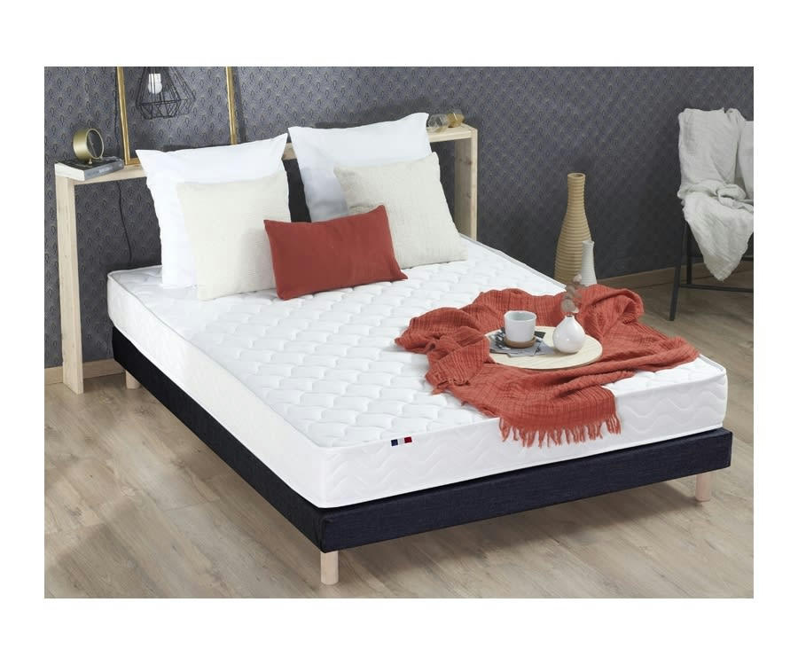 ENSEMBLE STRATUS - Ensemble matelas mousse ferme sommier noir 140x190
