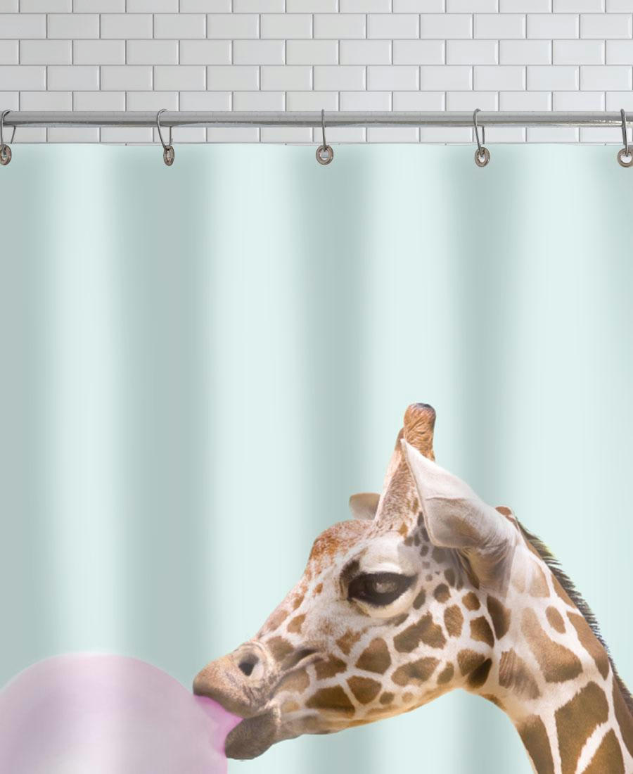 GIRAFFE - Rideau de douche en polyester en marron & rose 150x200