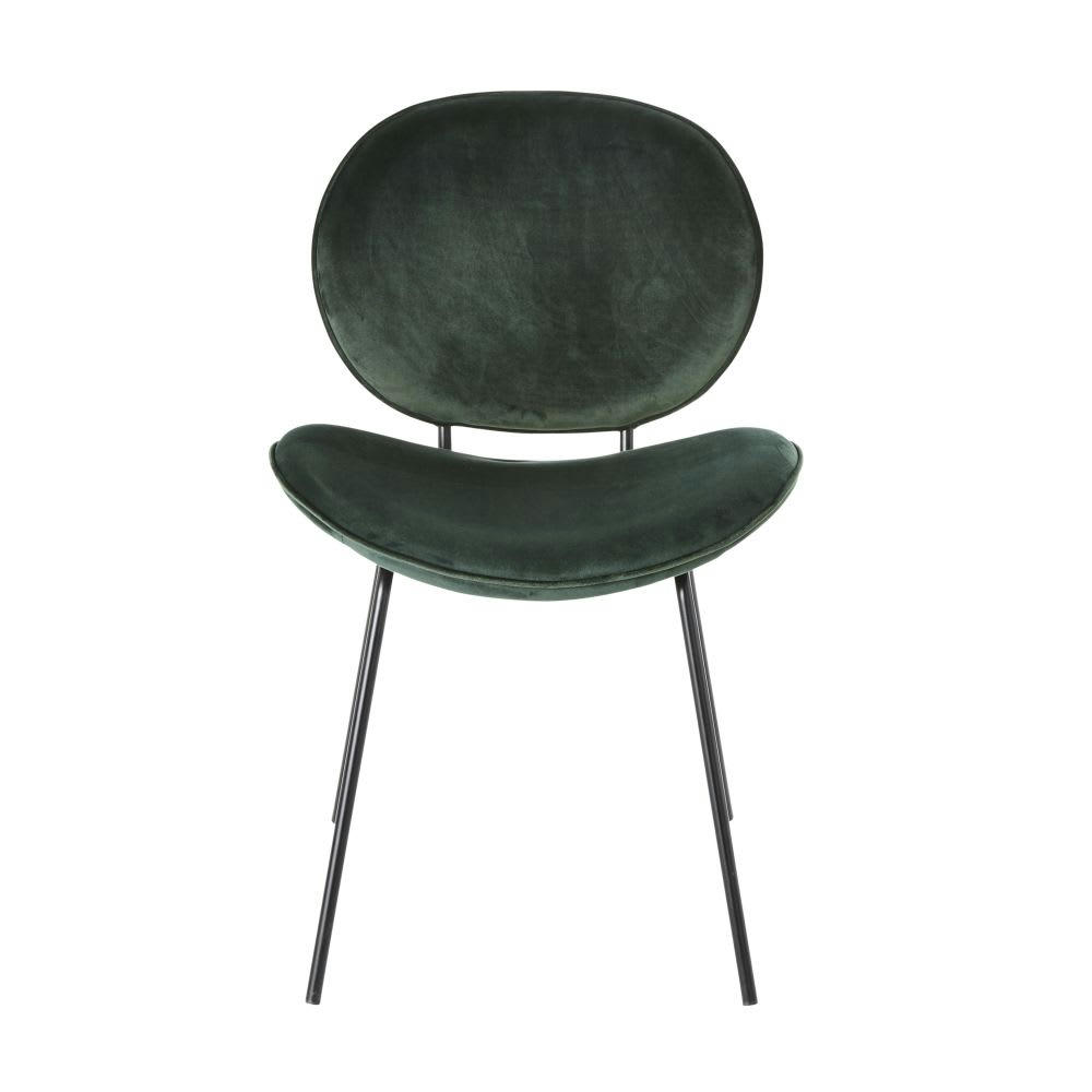 Luna - Chaise en velours vert et métal noir
