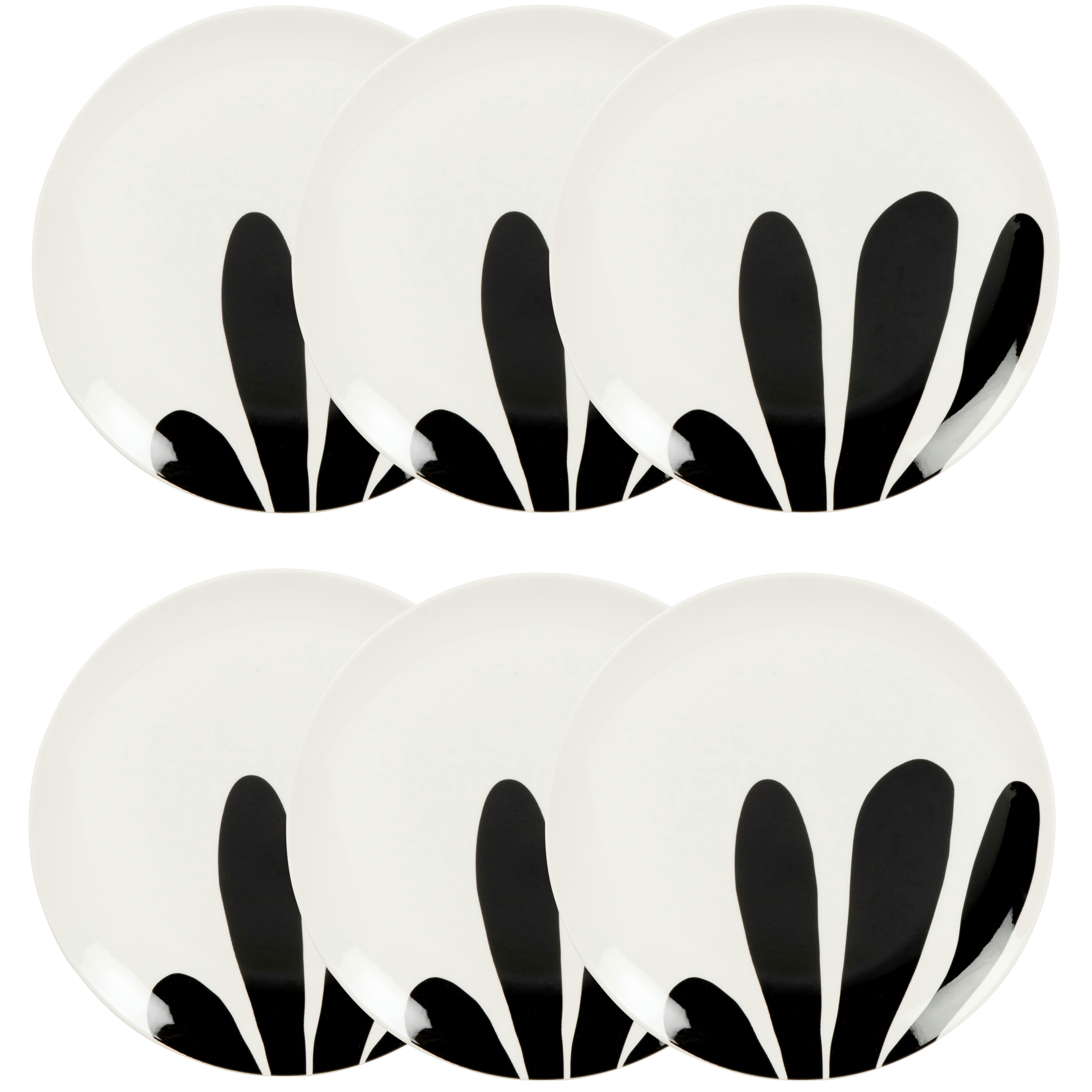 CHIMERA - Assiette plate en porcelaine blanche motif végétal noir