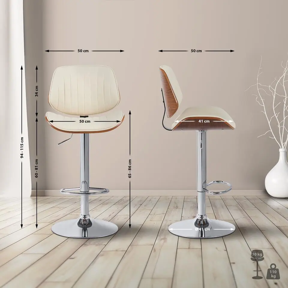 CLP Barkruk Clawson chroom Frame - Kunstleer - walnoot/creme