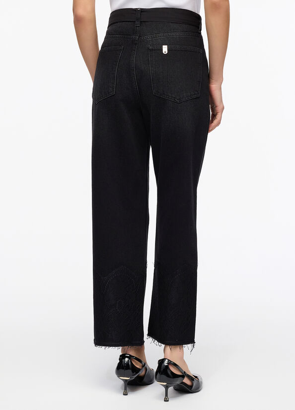 Jeans straight con dettagli in pizzo