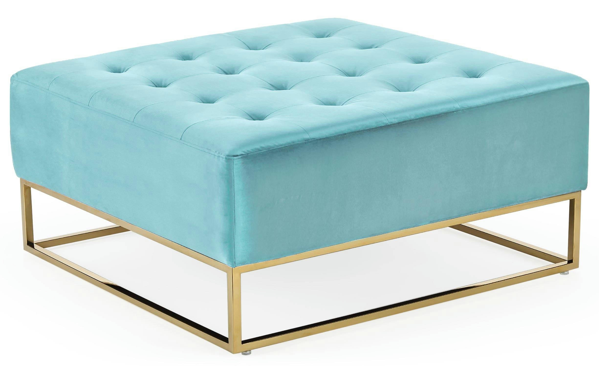 HUDSON - Pouf carré velours menthe