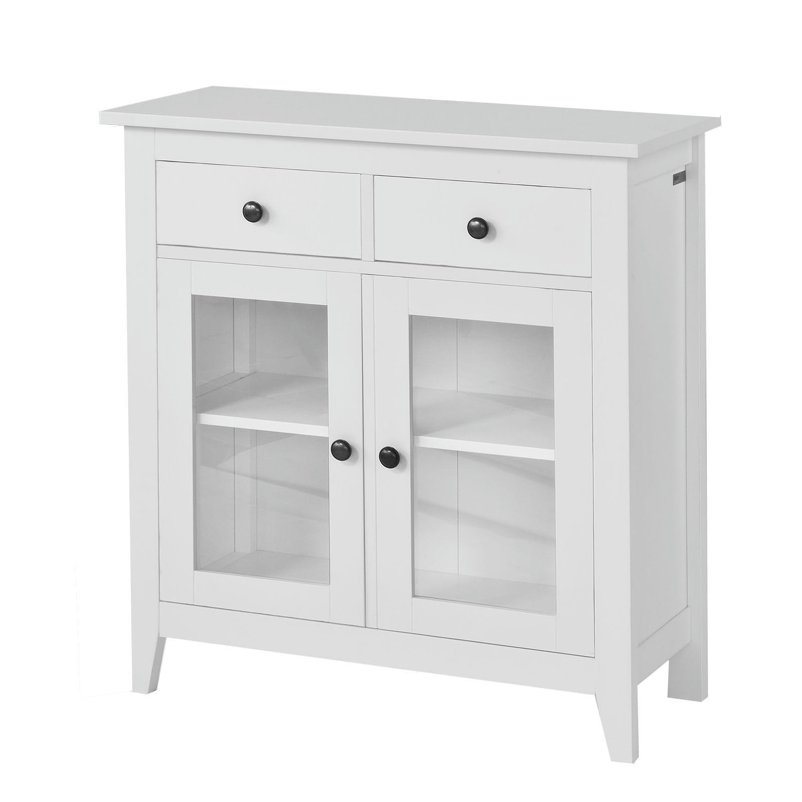- Buffet de rangement 2 tiroirs 2 portes effet bois blanc