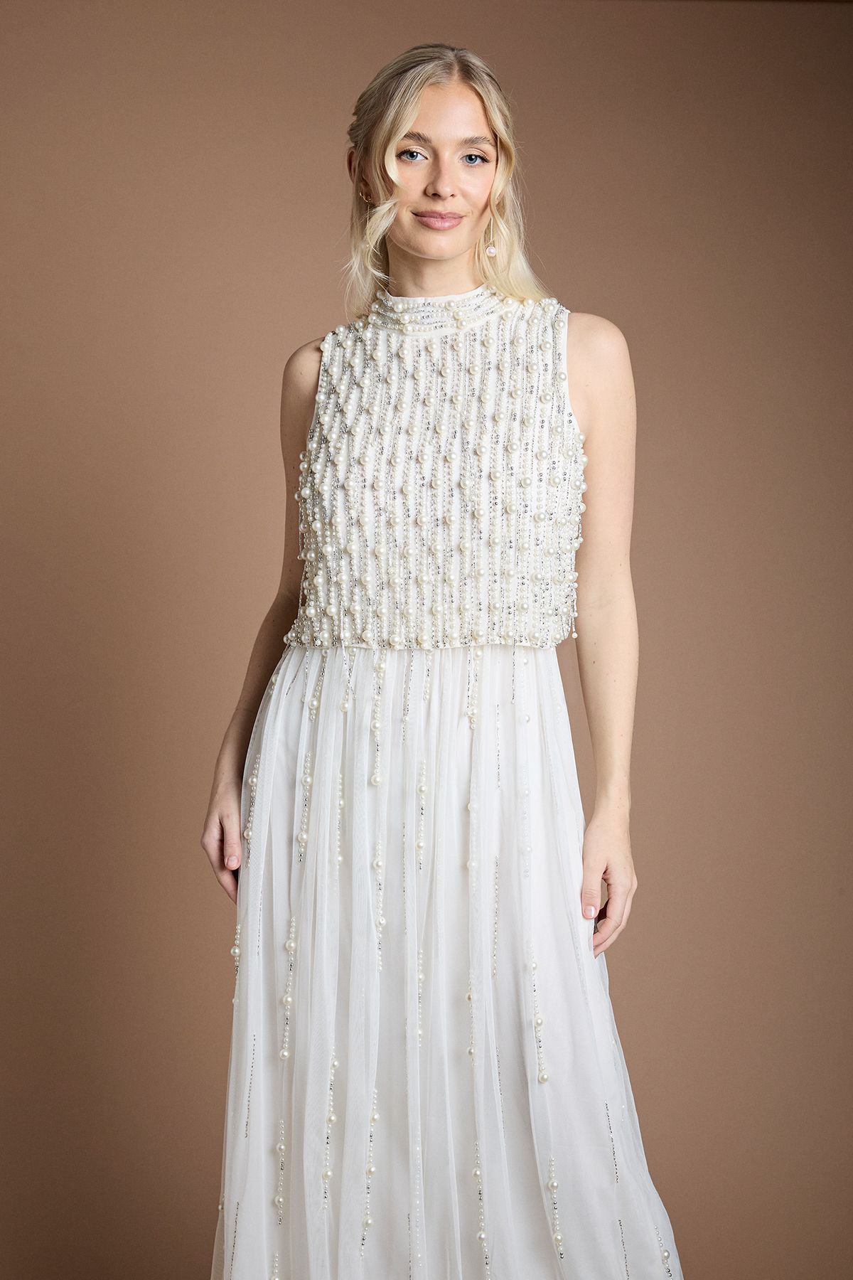 Coast Pearl Beaded Overlay Georgette Wedding Dress