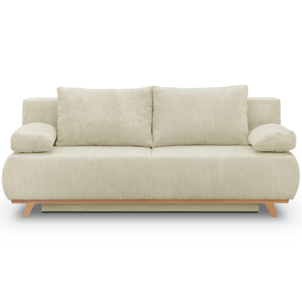 LARIA - Canapé convertible 3 places velours côtelé beige avec coffre