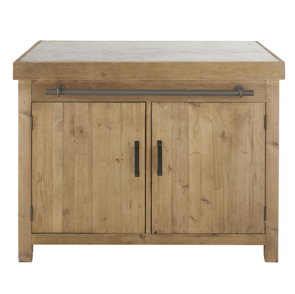 Aubagne - Billot cuisine 2 portes 4 tiroirs en pin recyclé effet vieilli