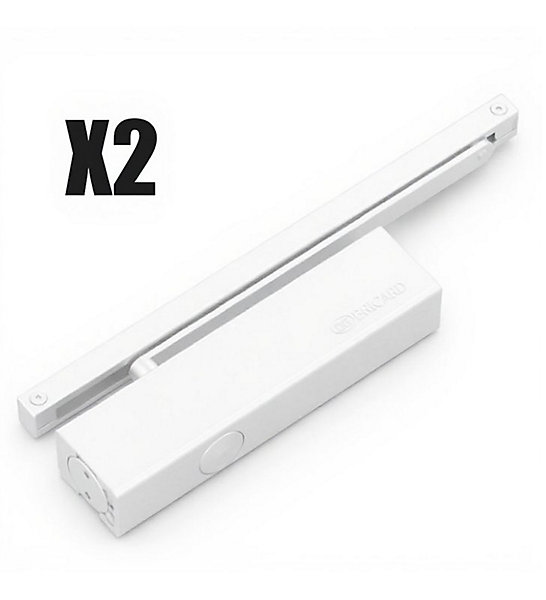 Bandeau Ferme portes à force réglable 1 à 3 poussant droit blanc Bricard Ensemble 2 Vantaux