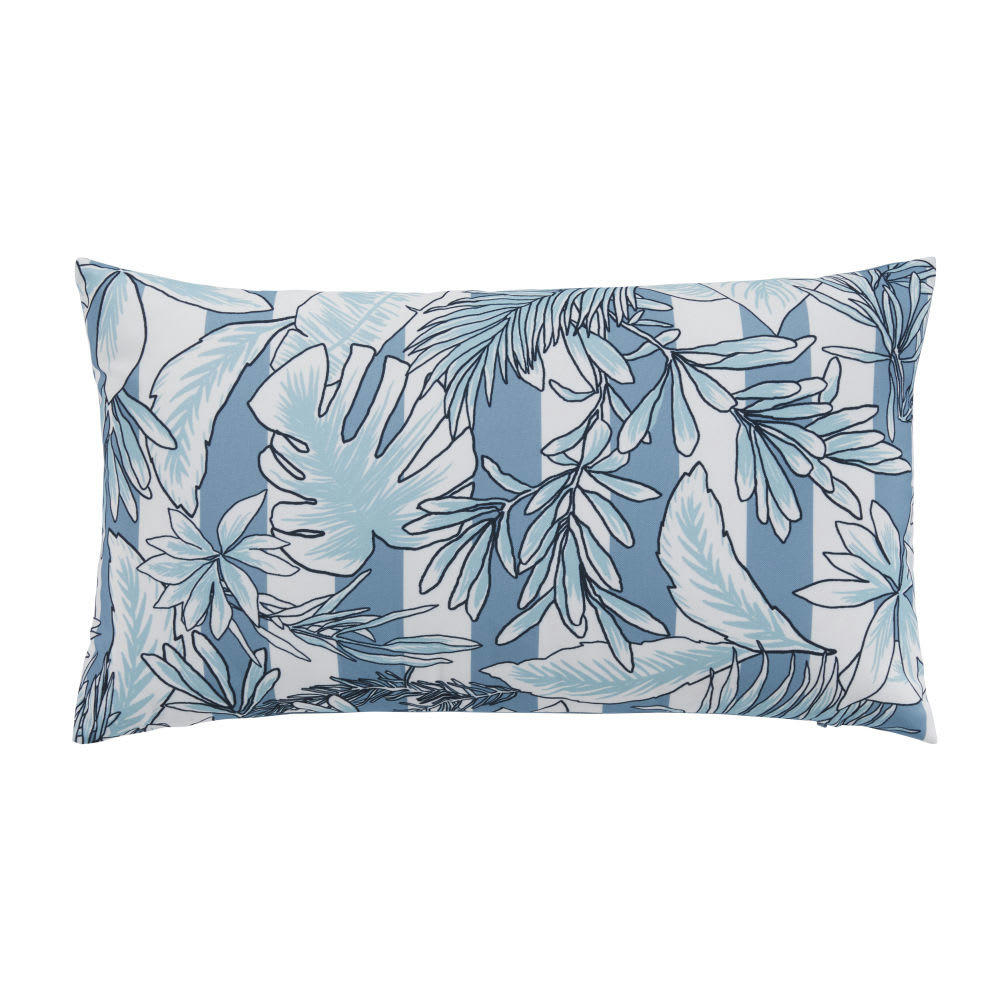 SABLETTES - Coussin motif rayé végétal bleu et écru 50x30