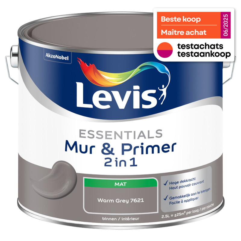 Peinture pour murs Essentials Mur & Primer 2-en-1 gris chaud 2,5 L