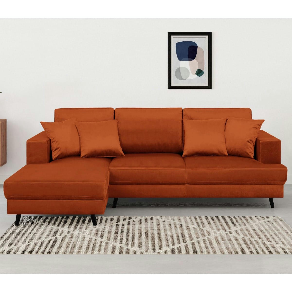 MARCEAU - Canapé d'angle gauche convertible 4 places en velours rouille