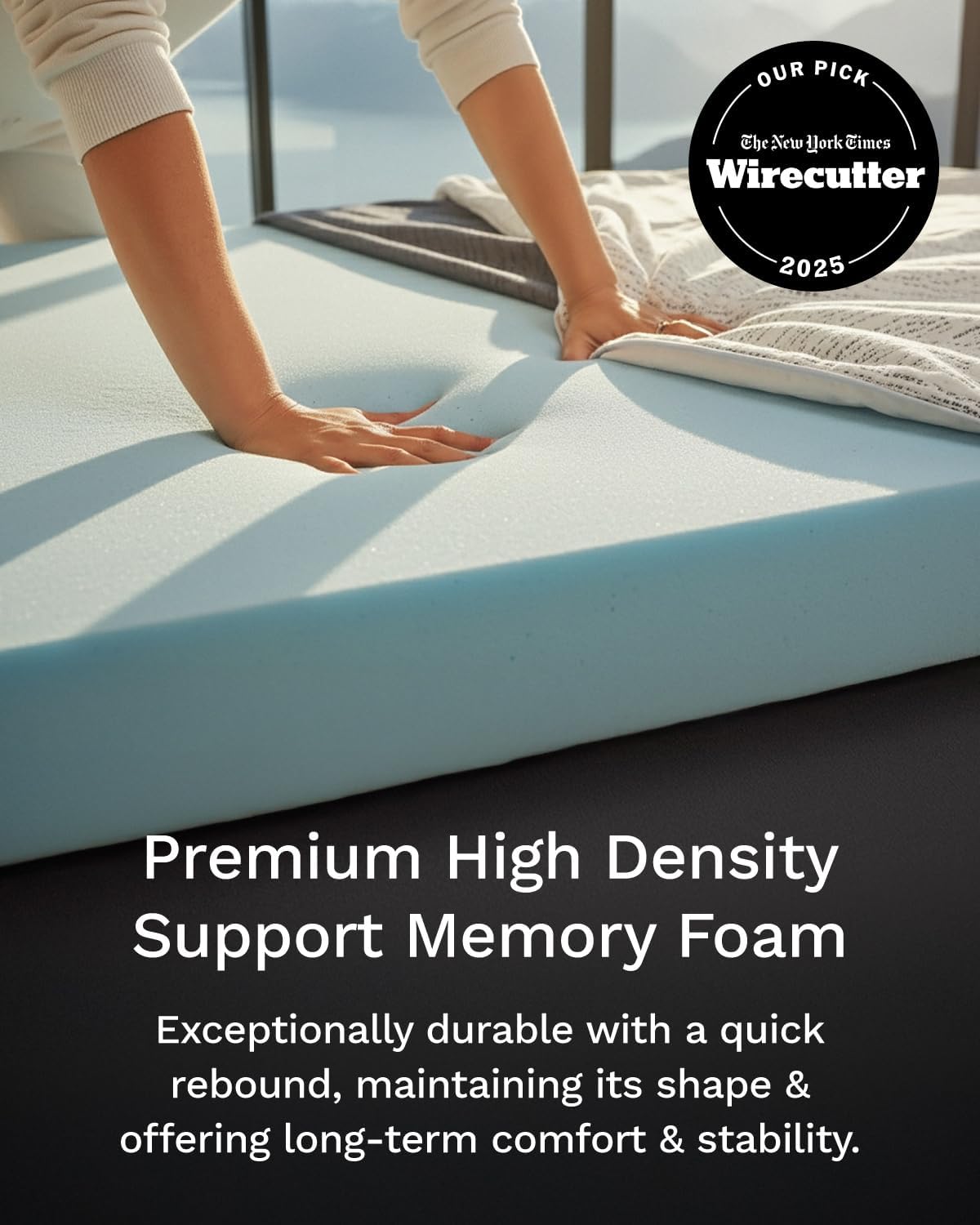 ViscoSoft 3 Inch Memory Foam Mattress Topper King - Select High Density - (Gel-Infused and Ventilated) Mattress Pad with Soft Removable Bamboo-Rayon Cover