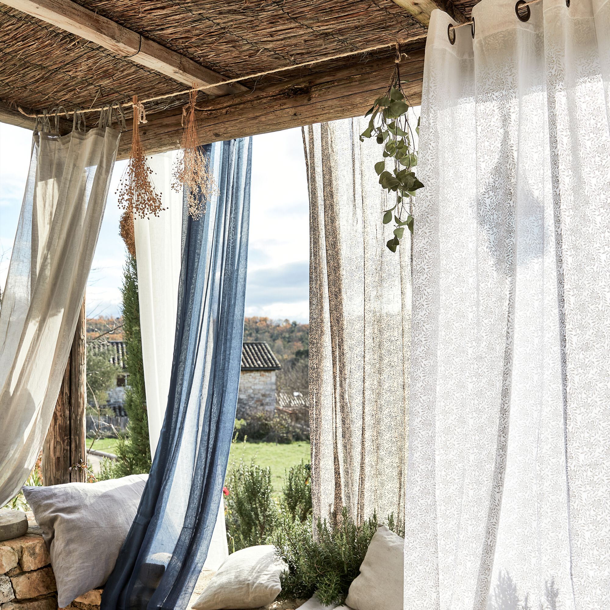 LOLA - Voilage à nouettes en coton 105x250cm - gris