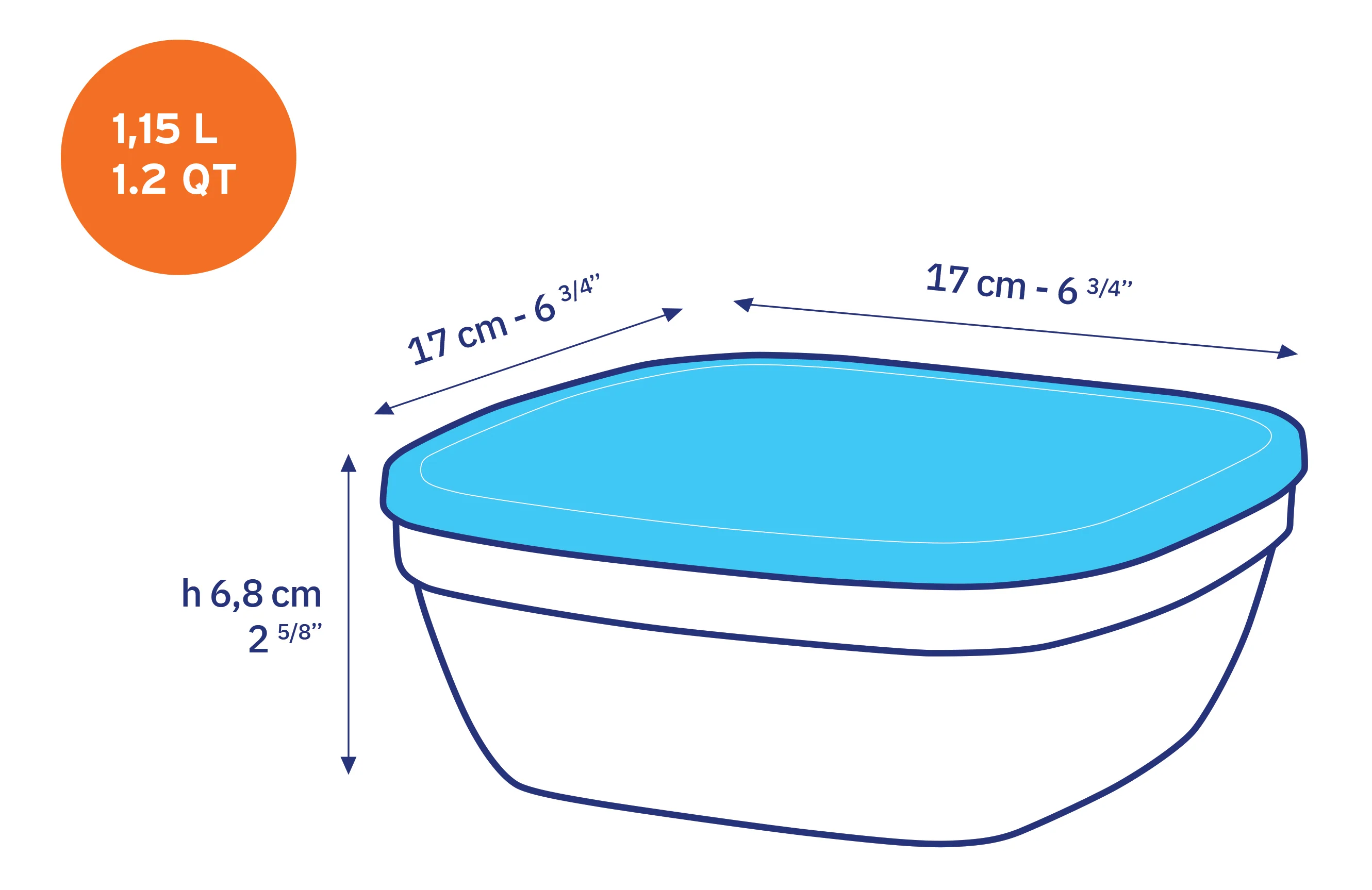 Freshbox - Boite de conservation carrée couvercle bleu 1,15L