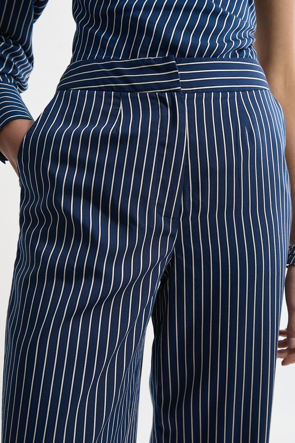 KarenMillen Striped Cotton Wide Leg Woven Trouser