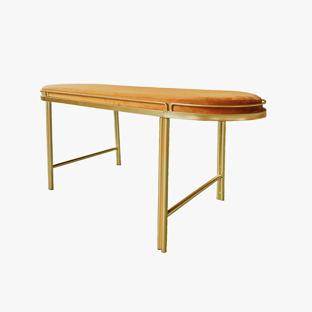 Banqueta Mostarda de Veludo e Metal FRIBURGO