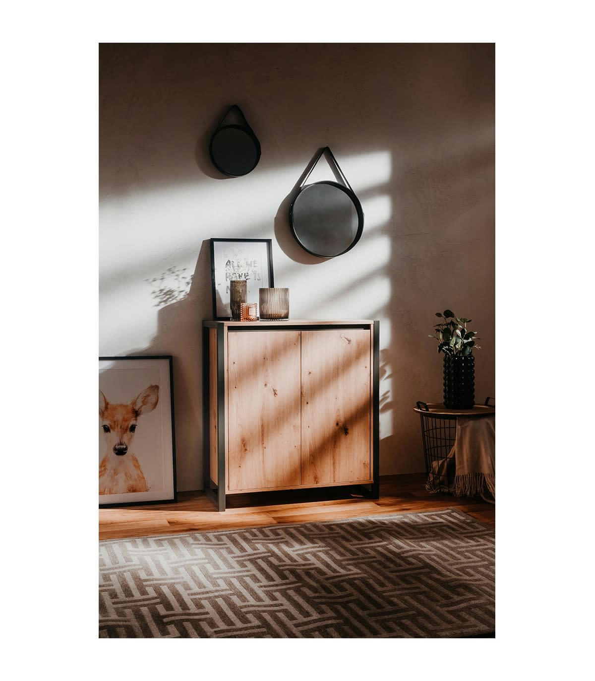 DENVER - Petit Buffet de Rangement 2 Portes L80 cm - Décor Bois Clair