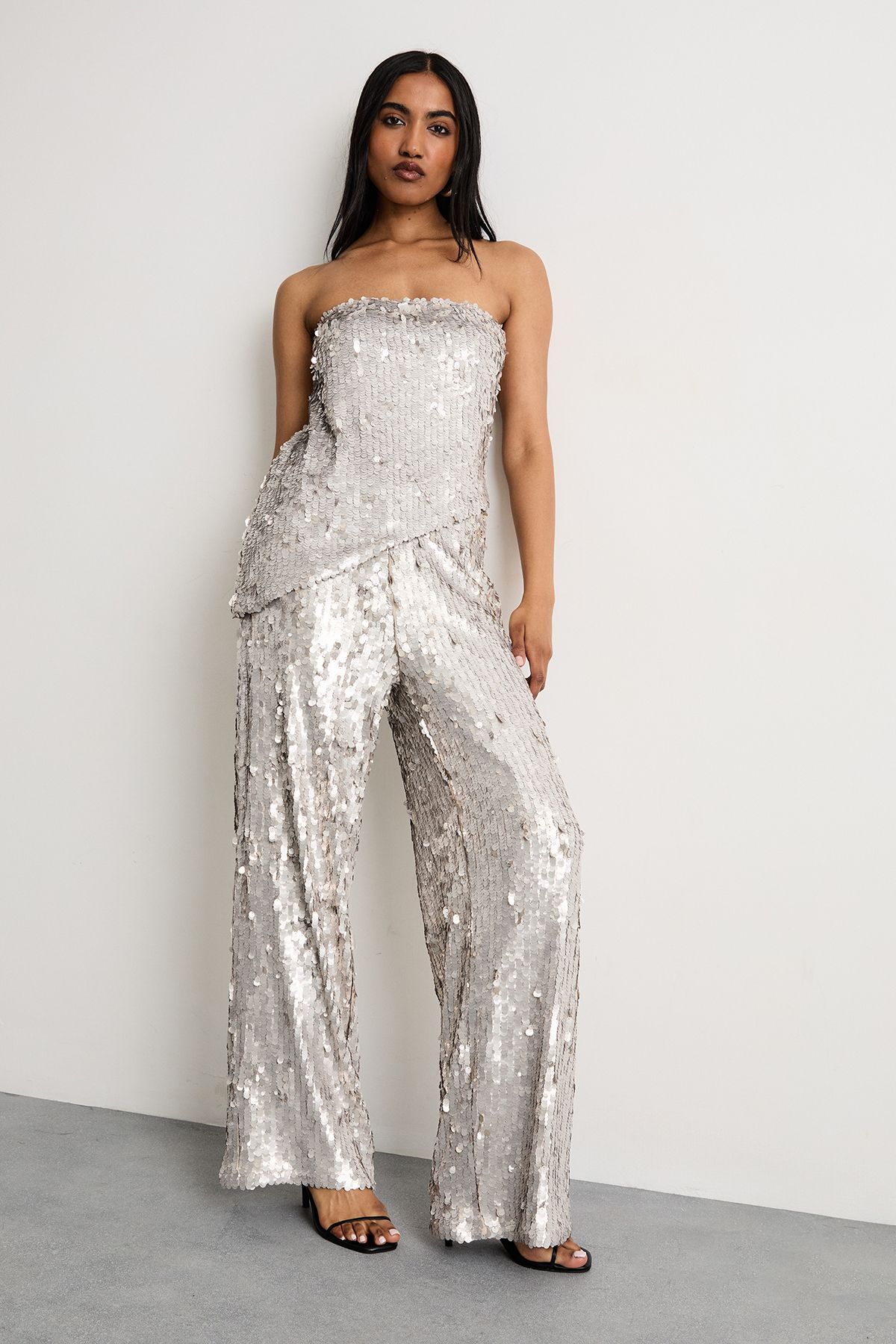 Warehouse Premium Matte Sequin Bustier Top