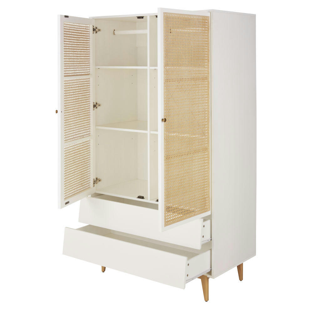 Suzelle - Armoire 2 portes 2 tiroirs cannage en rotin
