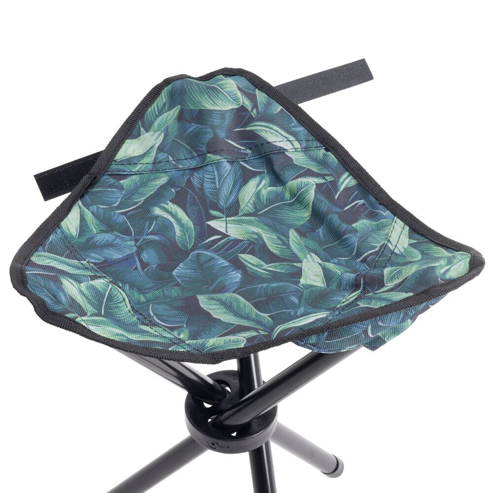 Trépied pliable acier et polyester motif feuillage exotique 31x31xH41cm