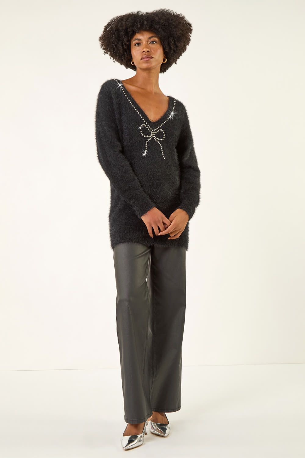 Roman Fluffy Embellished Bow Knit Jumper