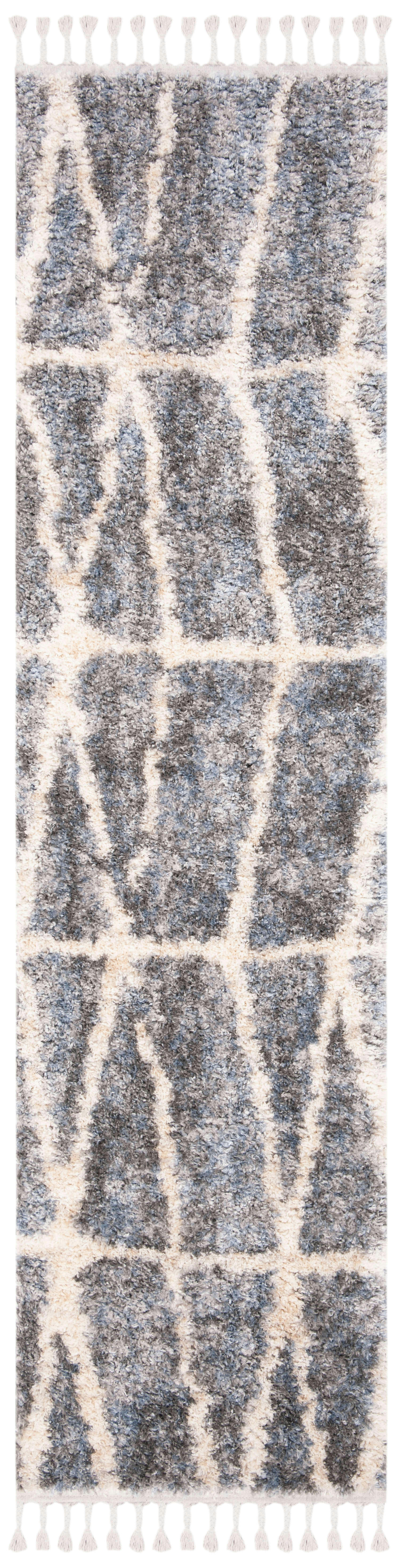 BERBER FRINGE SHAG - Tapis de salon interieur en gris & crème, 61 x 244 cm