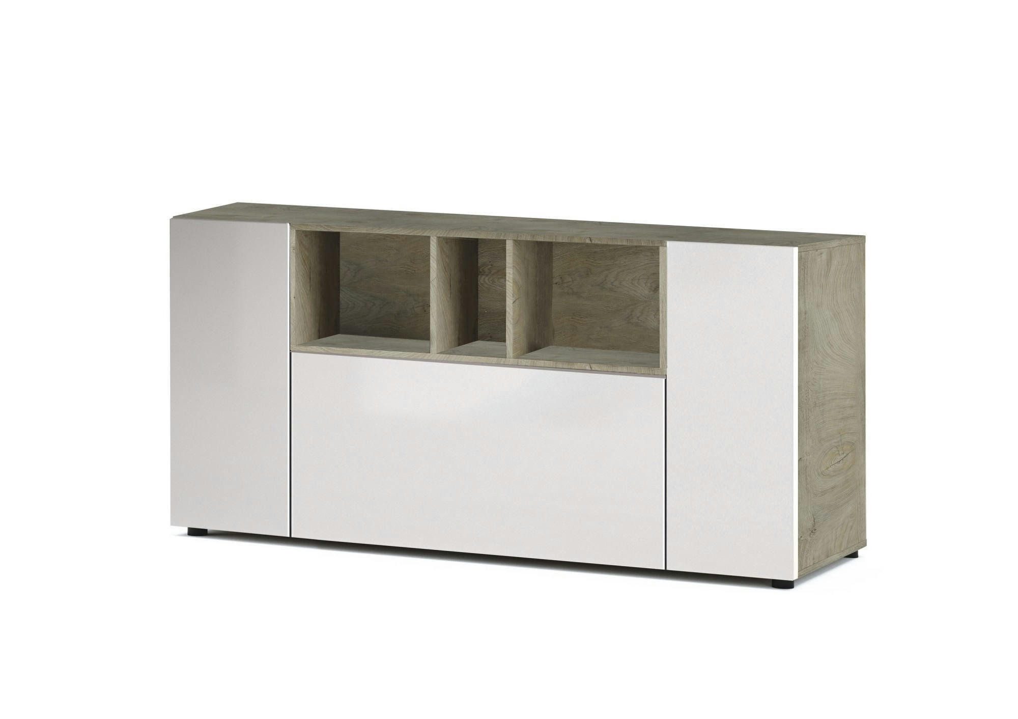 DLOP - Buffet 3 portes effet bois blanc et chêne