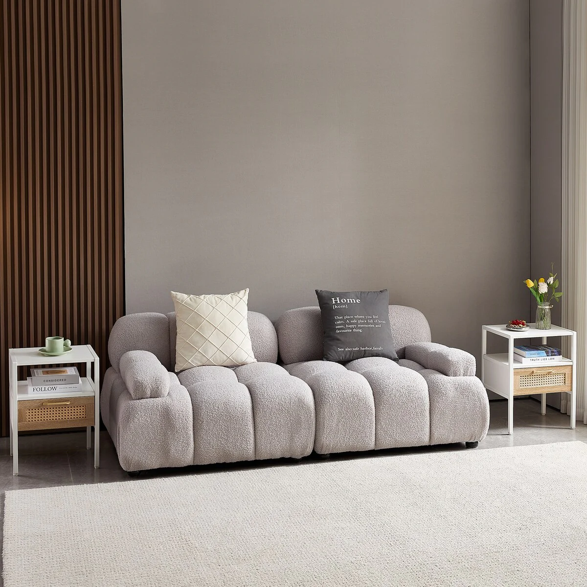 Set of 2, 15.75 Rattan End table with drawer, Modern nightstand, metal legs, side table for living room, bedroom