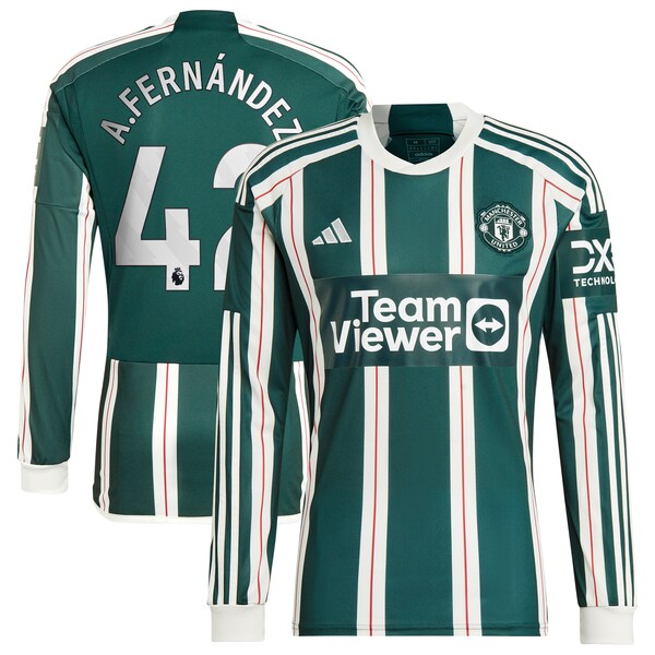 Alvaro Fernández Manchester United adidas 2023/24 Away Replica Long Sleeve Player Jersey – Green
