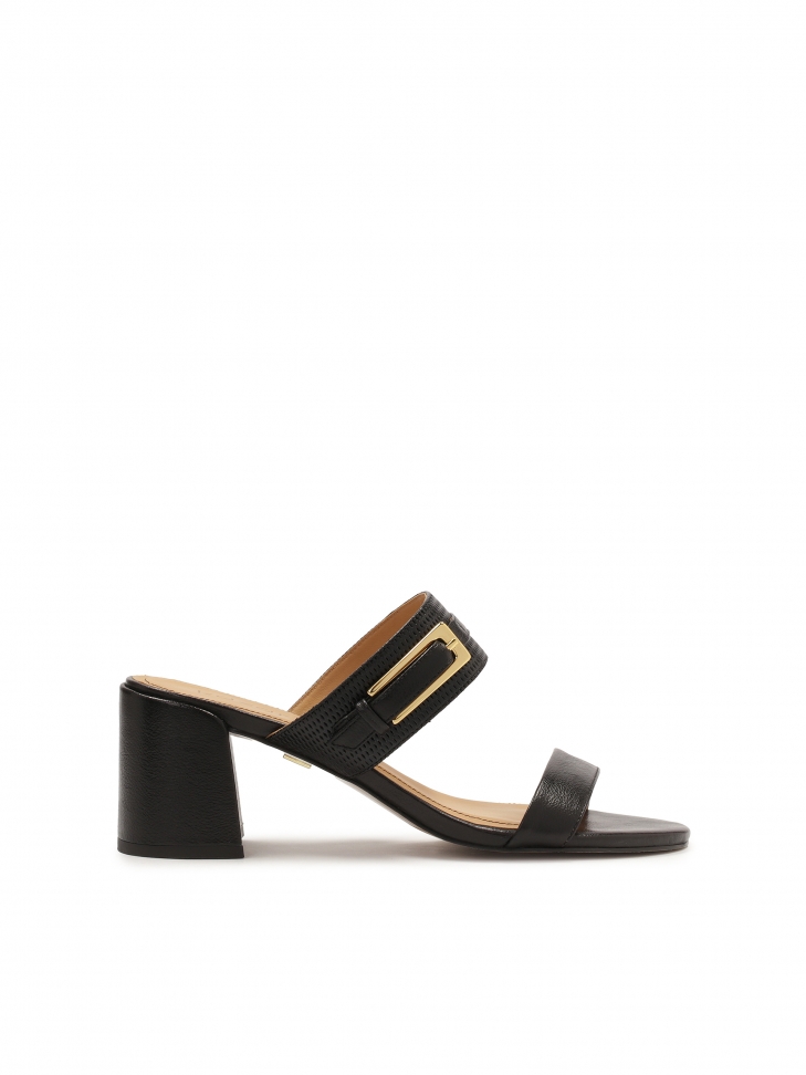 Leather black mules with two straps