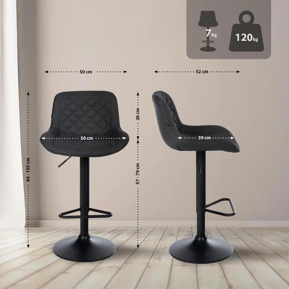 CLP Set van 2 Barkruk Kasson zwart Frame - Kunstleer - zwart