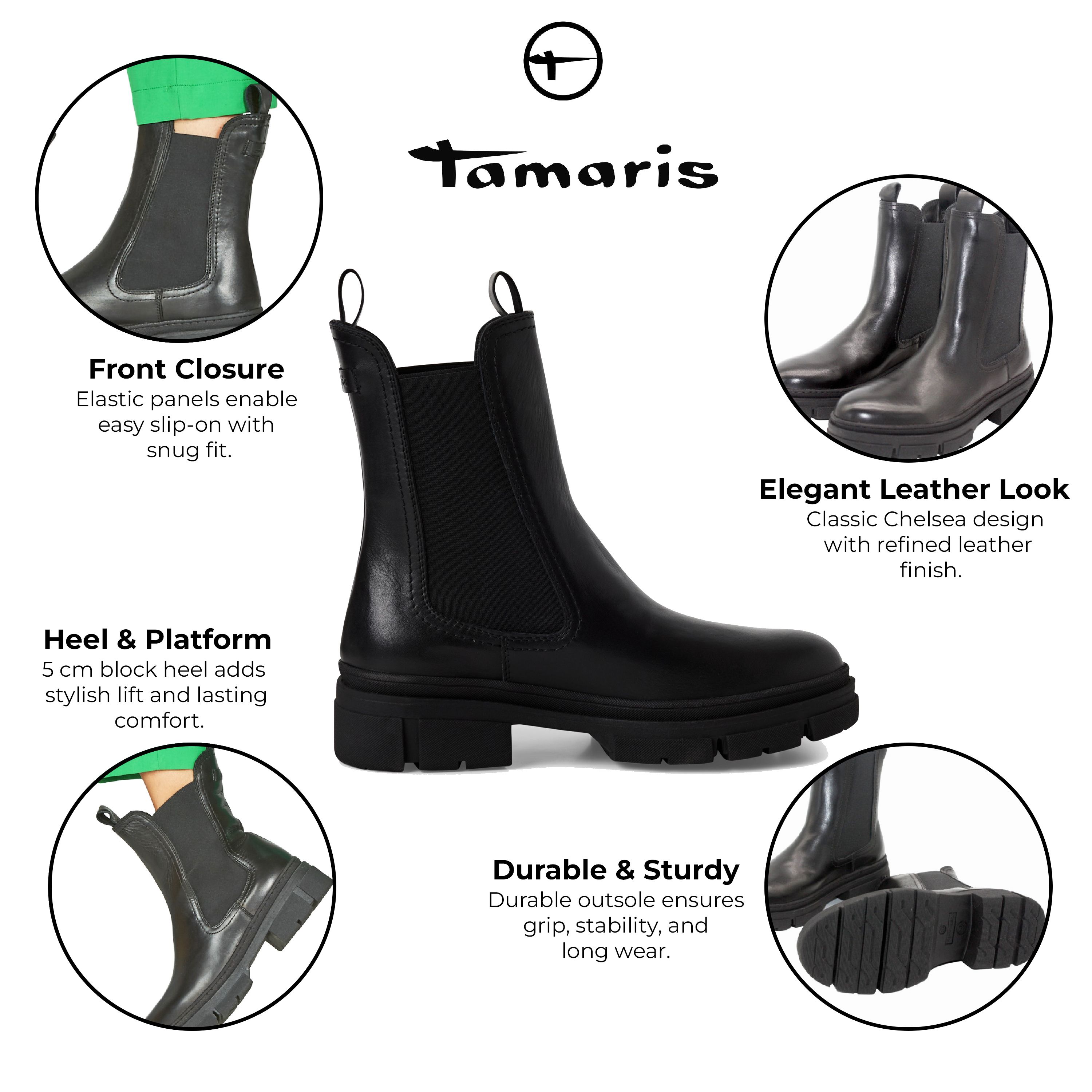Infinity Leather Tamaris Leather Classic High Pull-On Chelsea Ankle Boots