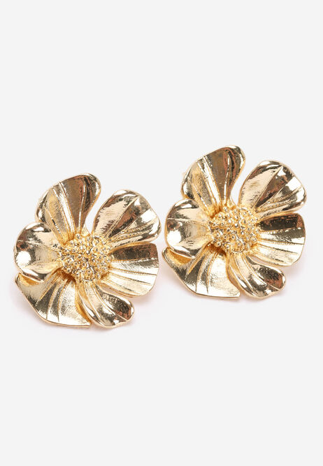 Womens Gold Large Flower Stud Earrings