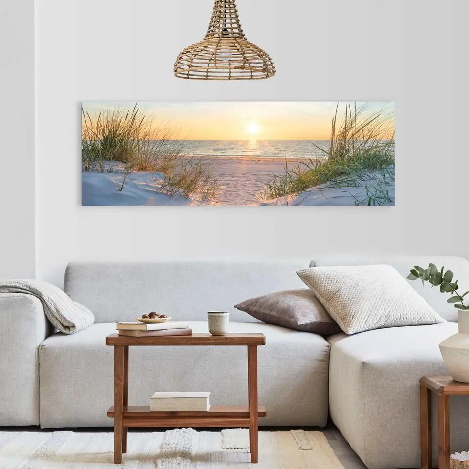 Schilderij Golden Hour - 52 x 156 - Beige