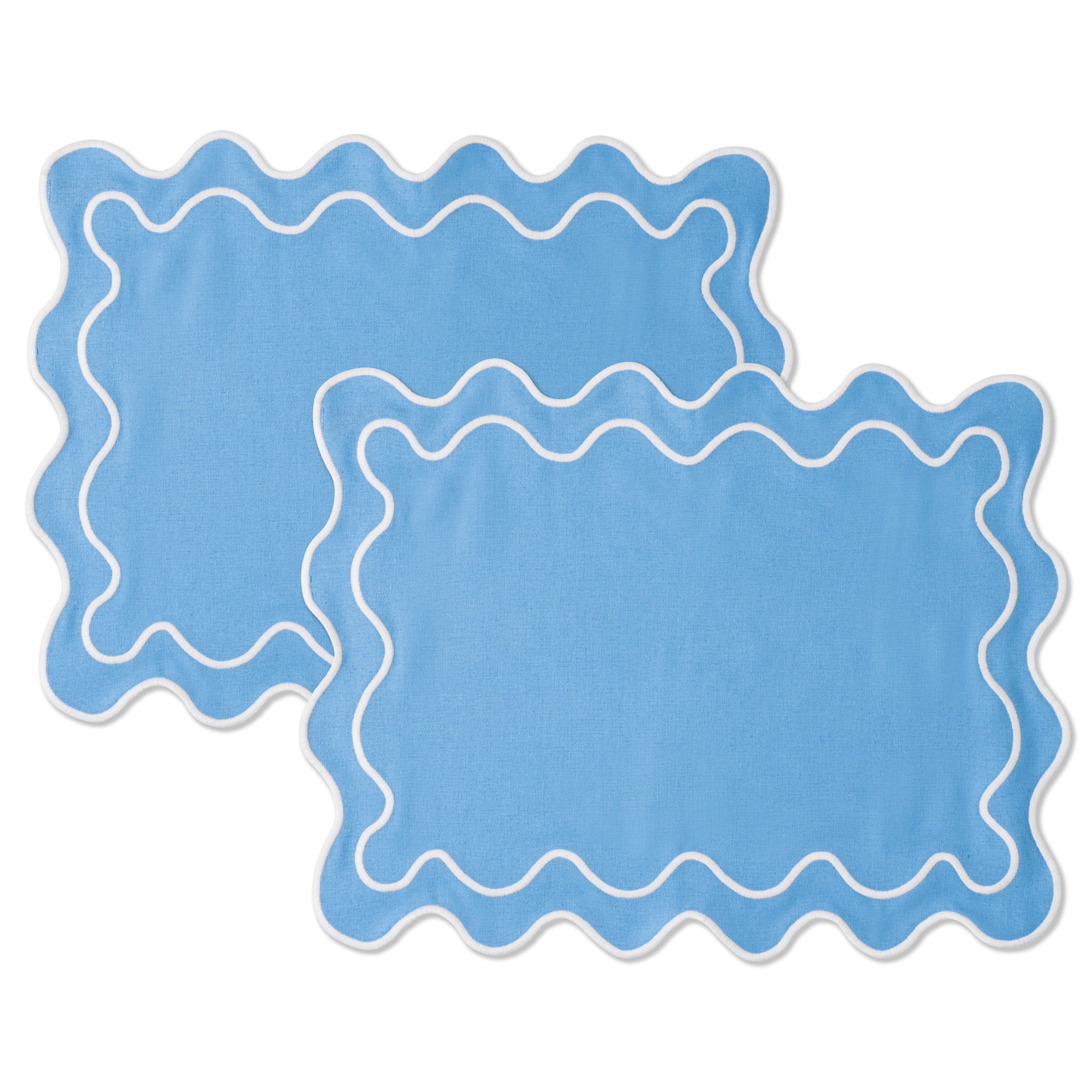 Kulu Club placemats Wavy - linnenmix - blauw/wit - set van 2