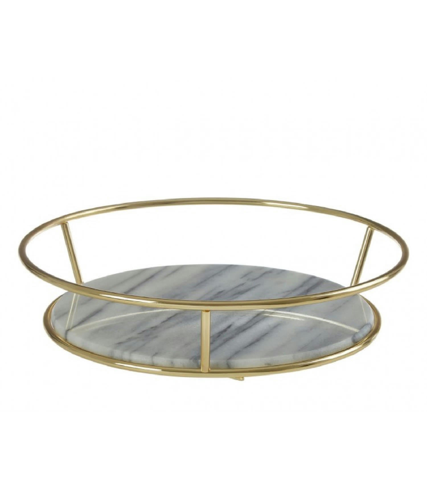 MARBRE - Corbeille à fruits laiton doré et marbre blanc D27cm