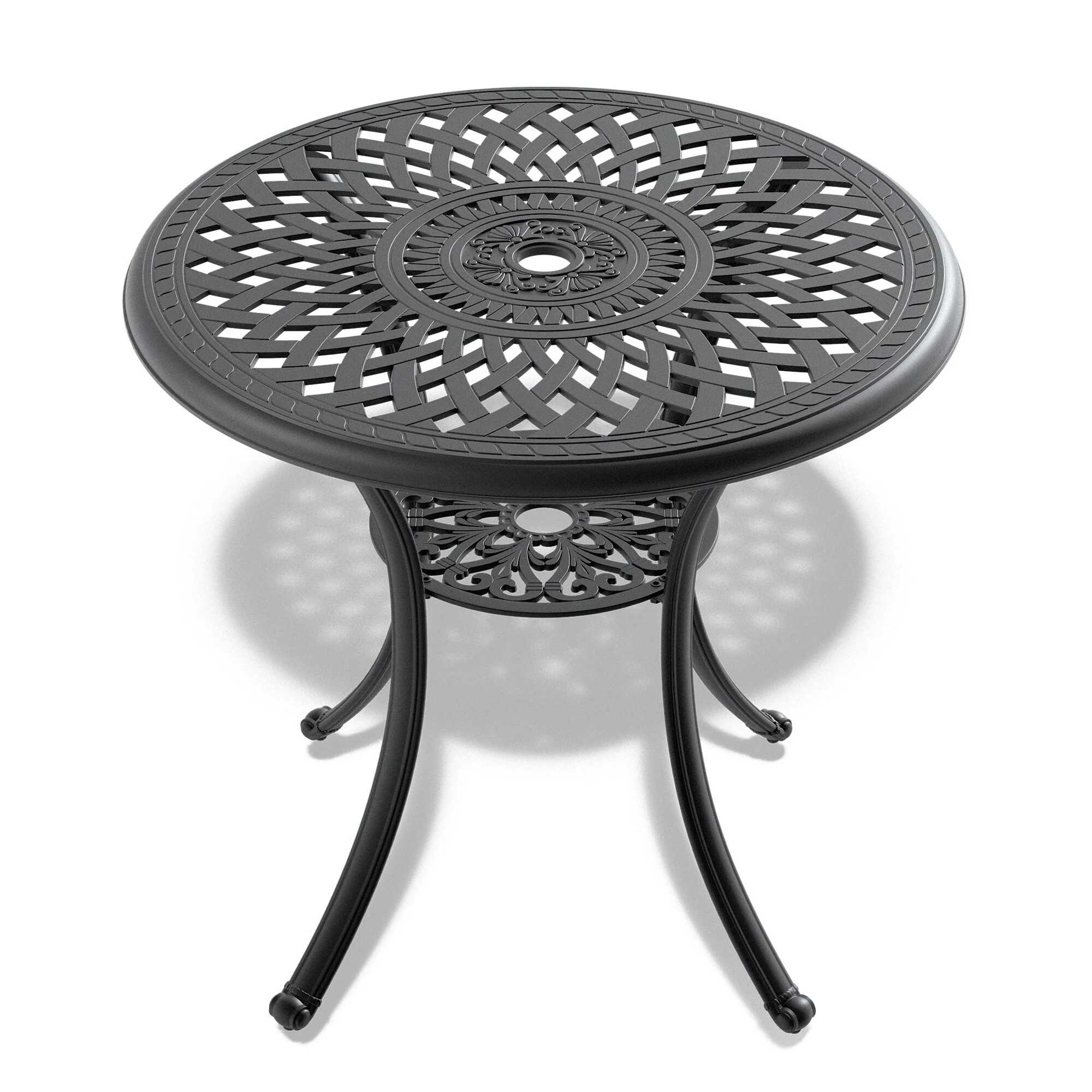 GDFStudio- Celia 31-Inch Round Cast Aluminum Outdoor Dining Table with Umbrella Hole