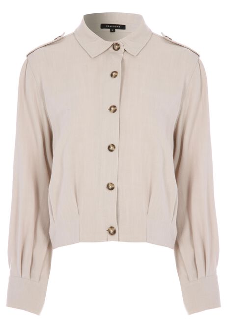 Womens Stone Linen Blend Utility Shirt