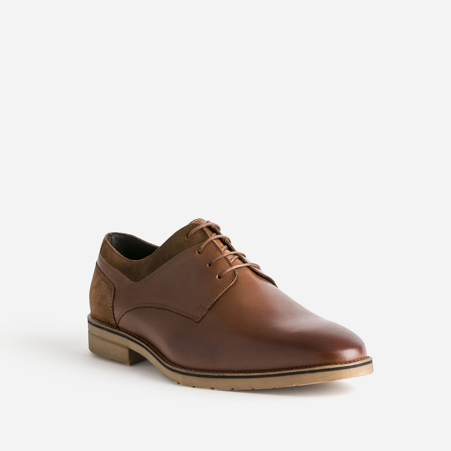 Derby cognac cuir détails cuir velours