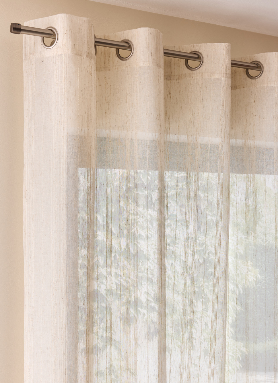 VOILAGE EFFET MOUCHETÉ ET RAYURES FINES NATUREL