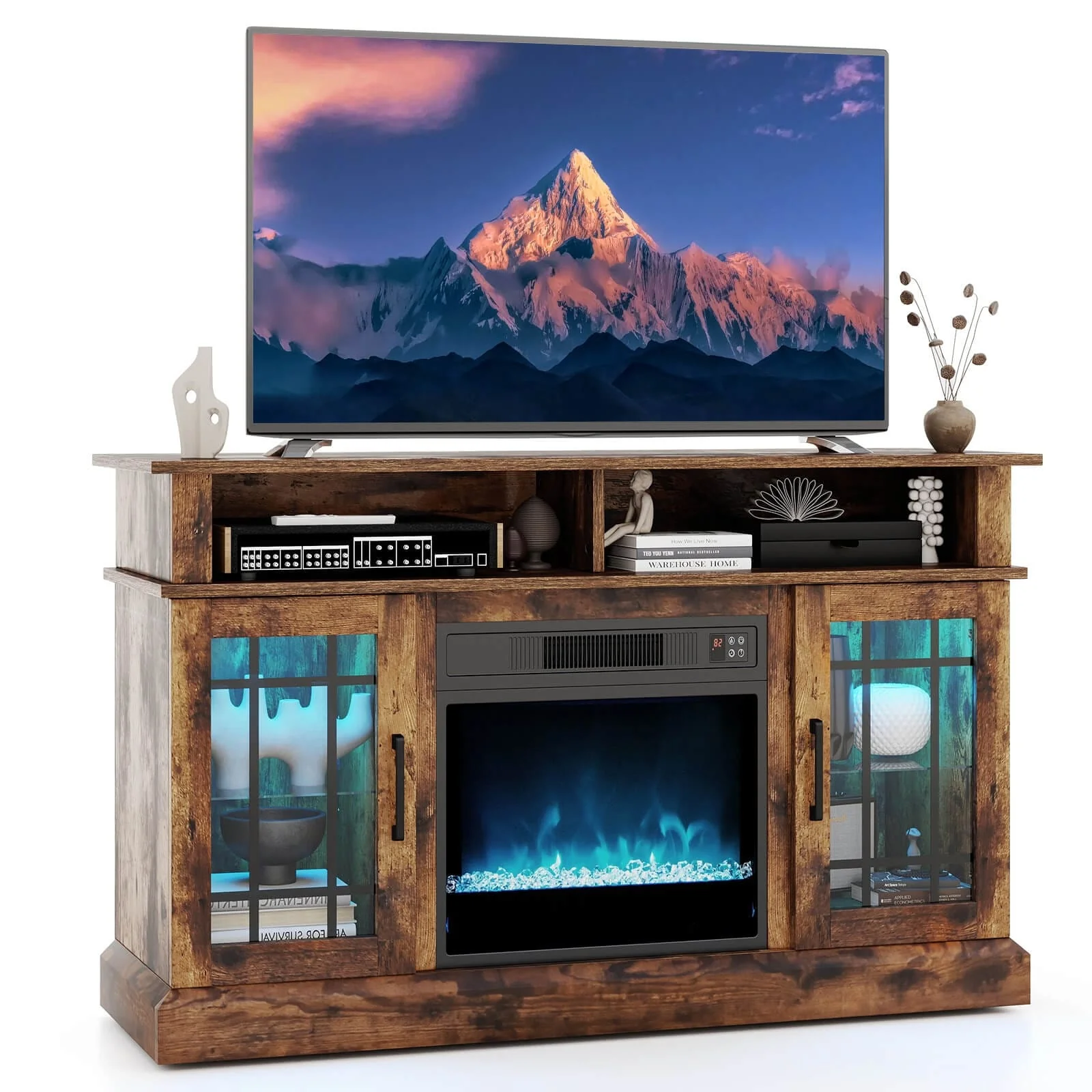 Costway TV Stand with Electric Fireplace LED Lights Remote Controls - See Details