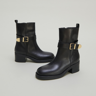 Bottines à bouclesen cuir noir | IMA