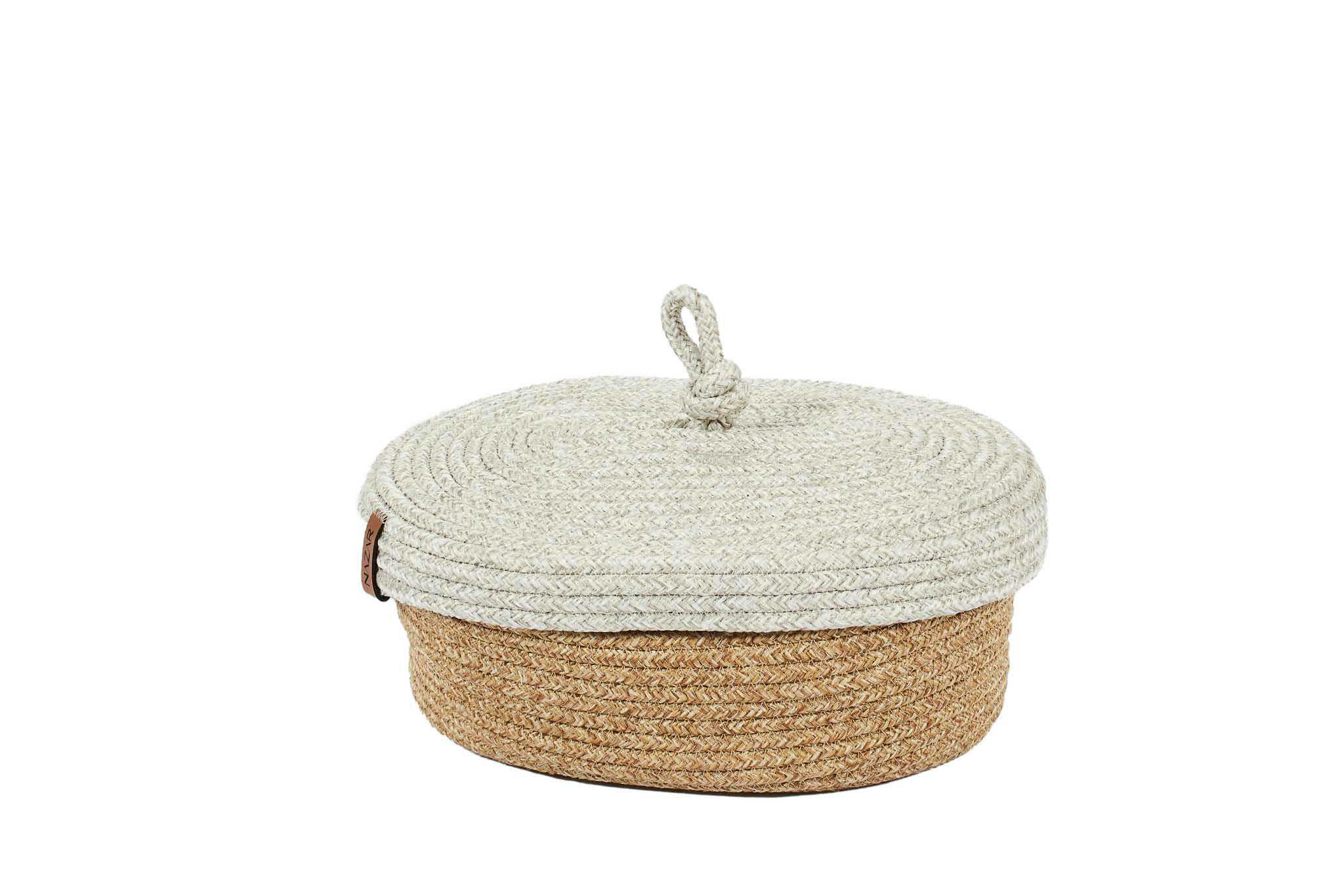 CALI - Panier bicolore aspect jute fait main gris - 25x15