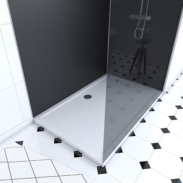 Pack Douche a l'Italienne 90x120 - Kit Panneaux Muraux Noir/Chrome   Receveur   Paroi Fumee 8 mm