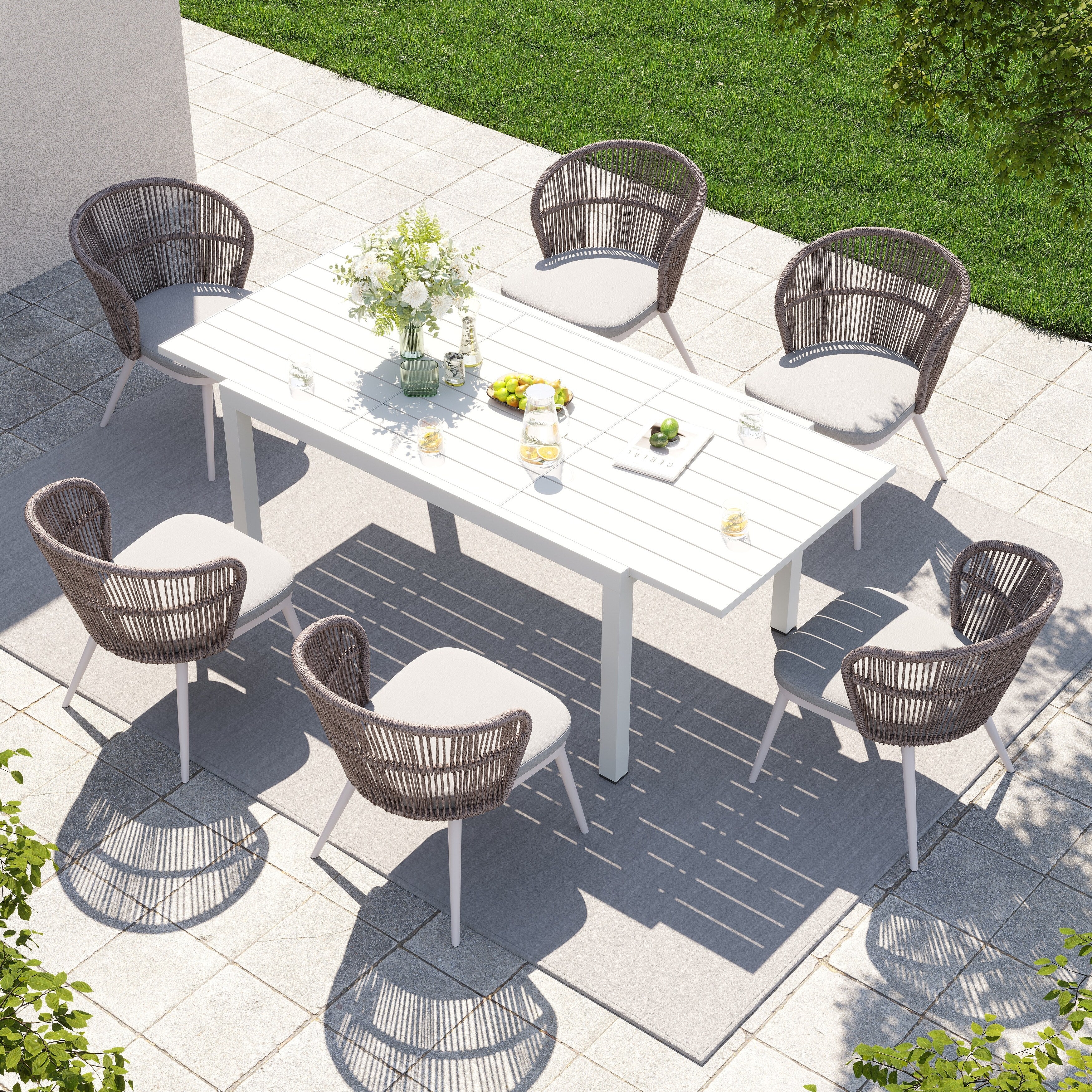 Outdoor Patio Dining Set Chairs and Extendable Table