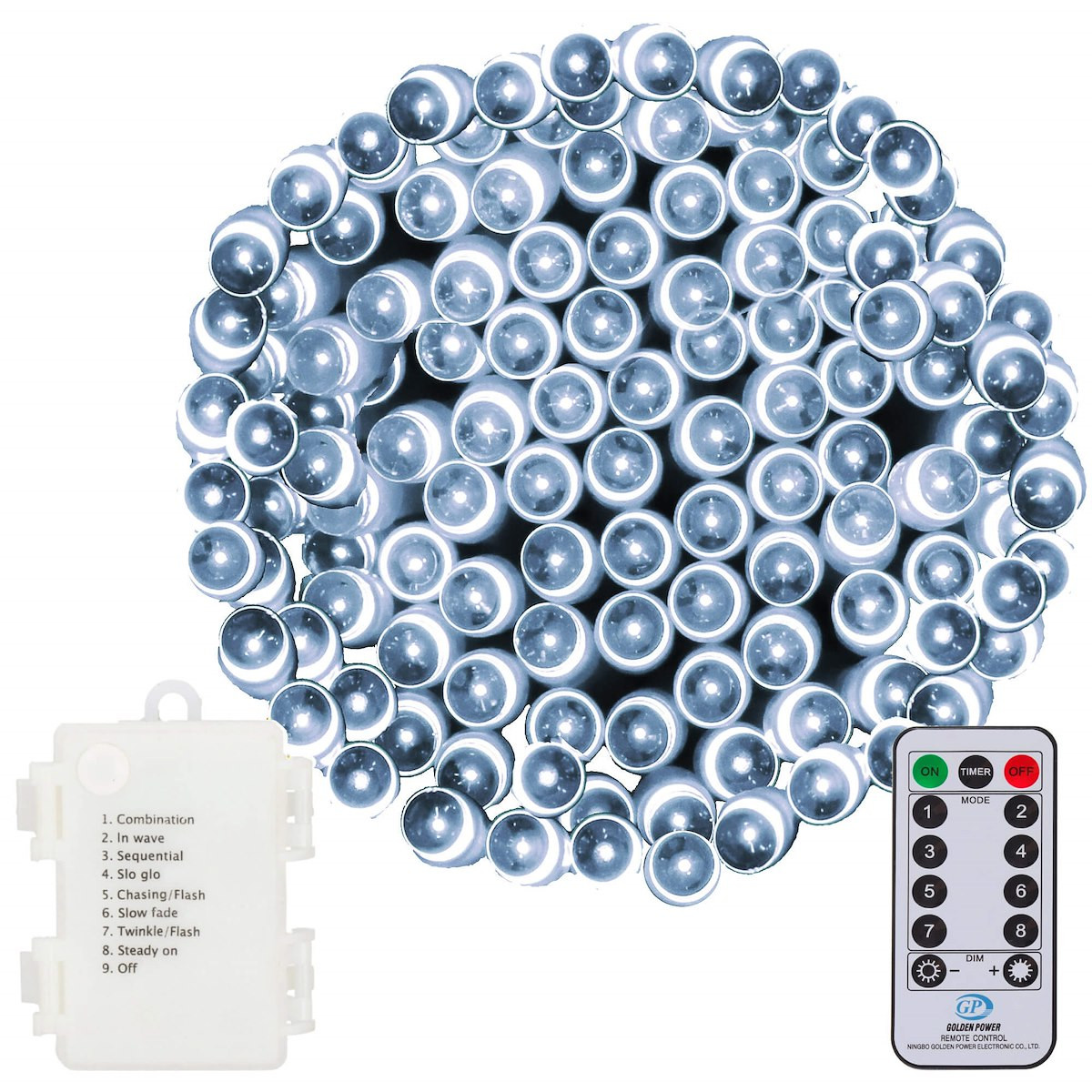 Lampki choinkowe 120 Led biały zimny z pilotem na baterie