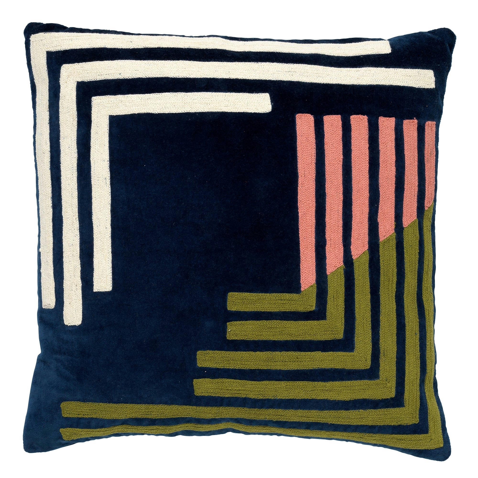 - Coussin - bleu en velours 45x45 cm avec imprimé rétro