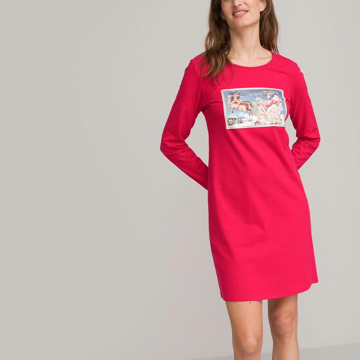 Chemise de nuit en maille coton, motif Noël